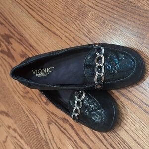 Vionic Alda Black Lizard Animal Print Slip On Loafer Flat 8 wide